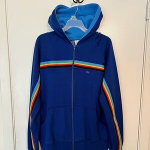 Ocean Pacific vintage blue hoodie with rainbow stripes - Mens XL